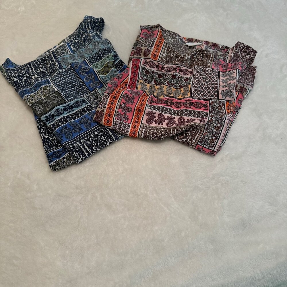 J Jill Two Paisley Peplum Shells One Blue One Pink Size M